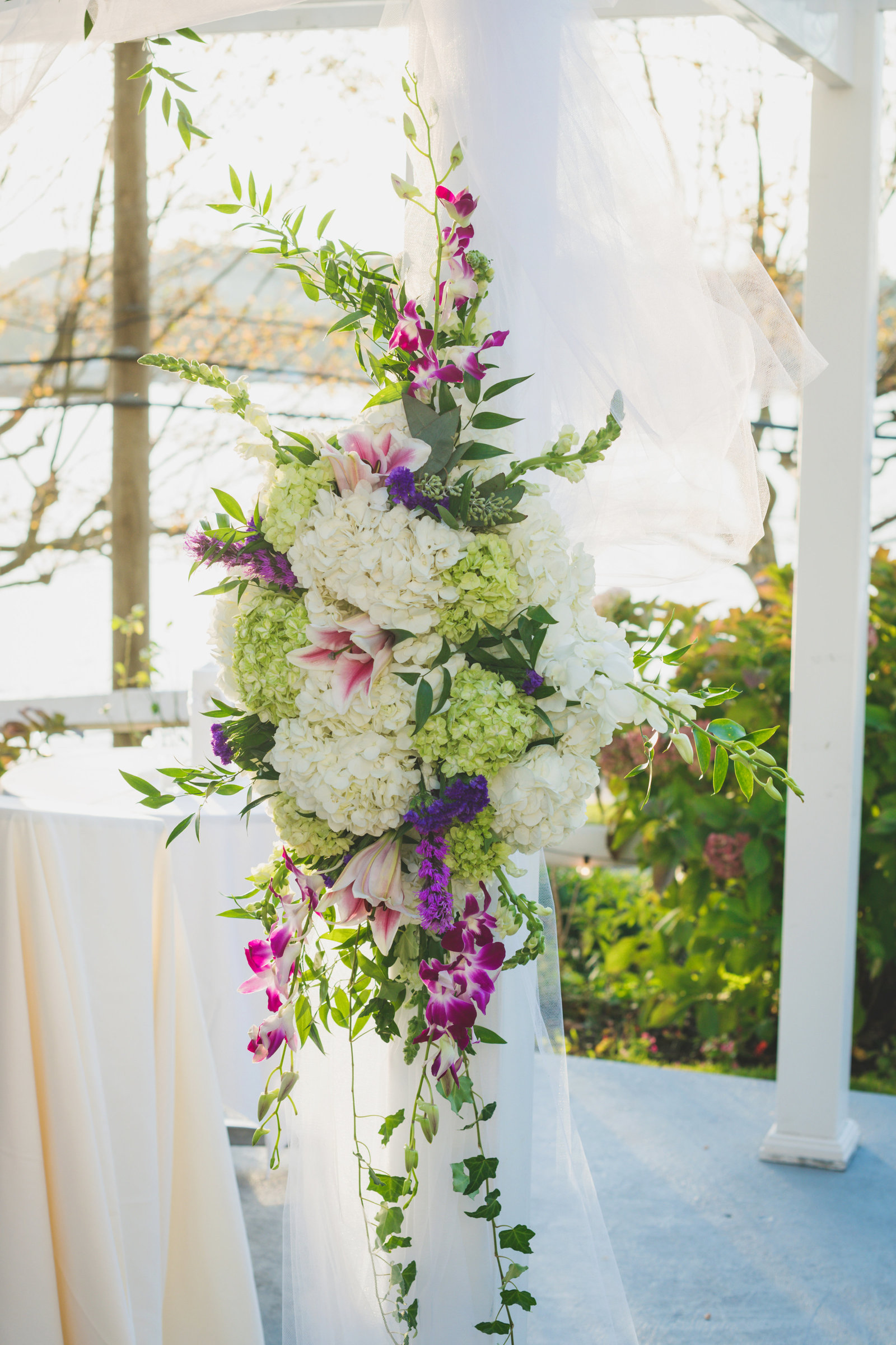 photo of flower decor from wedding ceremony at Sea Cliff Manor