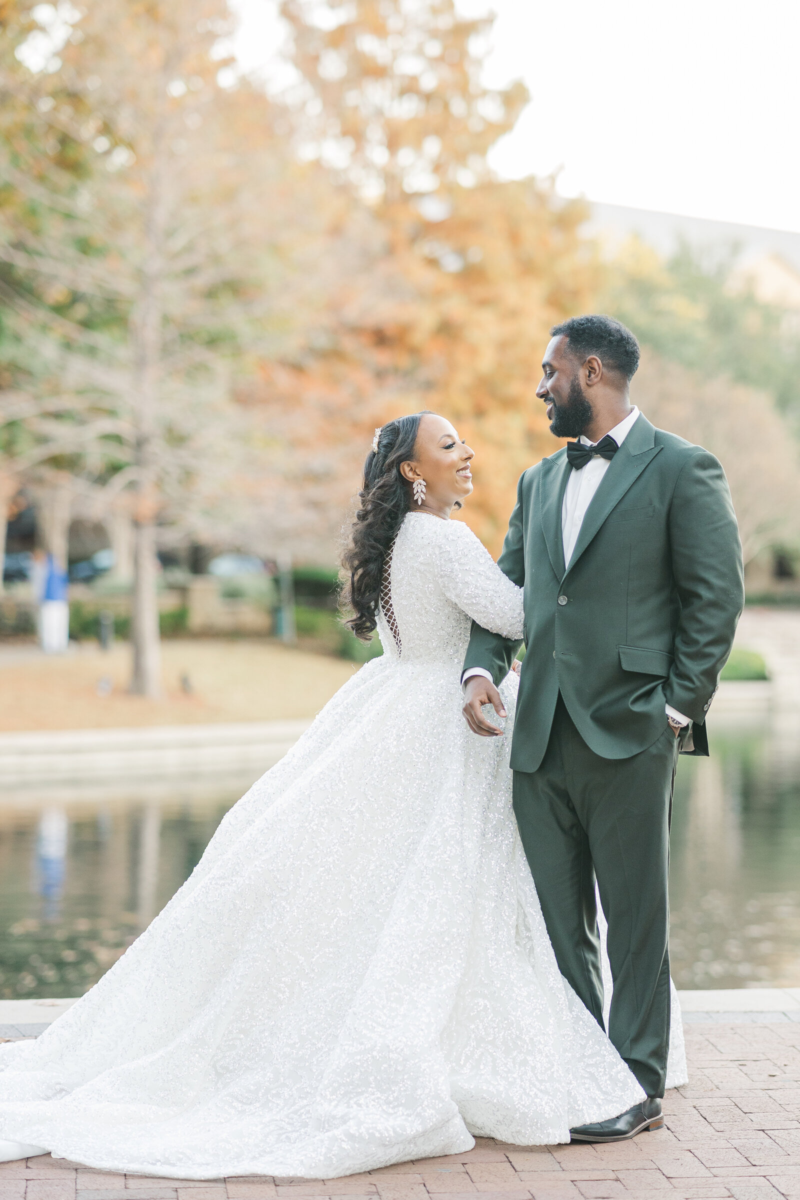 Solo bride and groom photoshoot outdoors before wedding