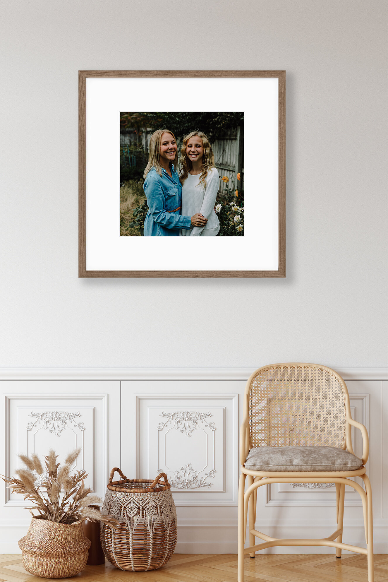 mother and daughter framed art on wall