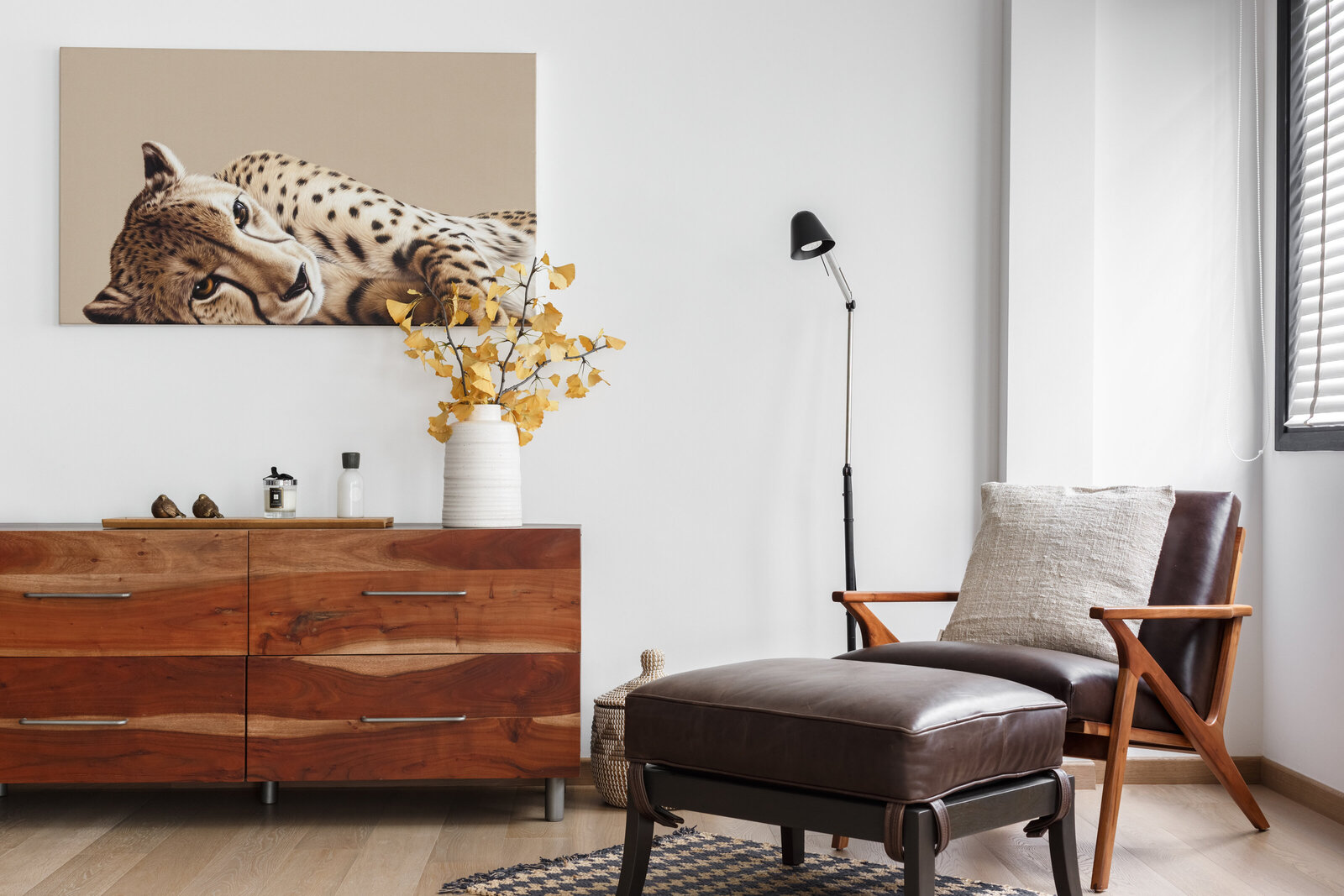 wooden furniture with tiger artwork