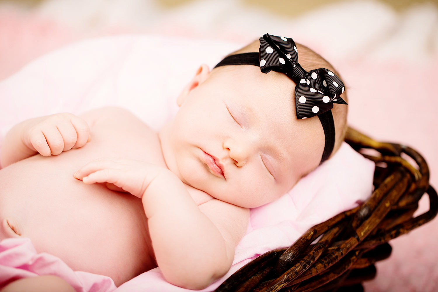 san diego newborn photography | newborn girl with adorable black polka dot bow