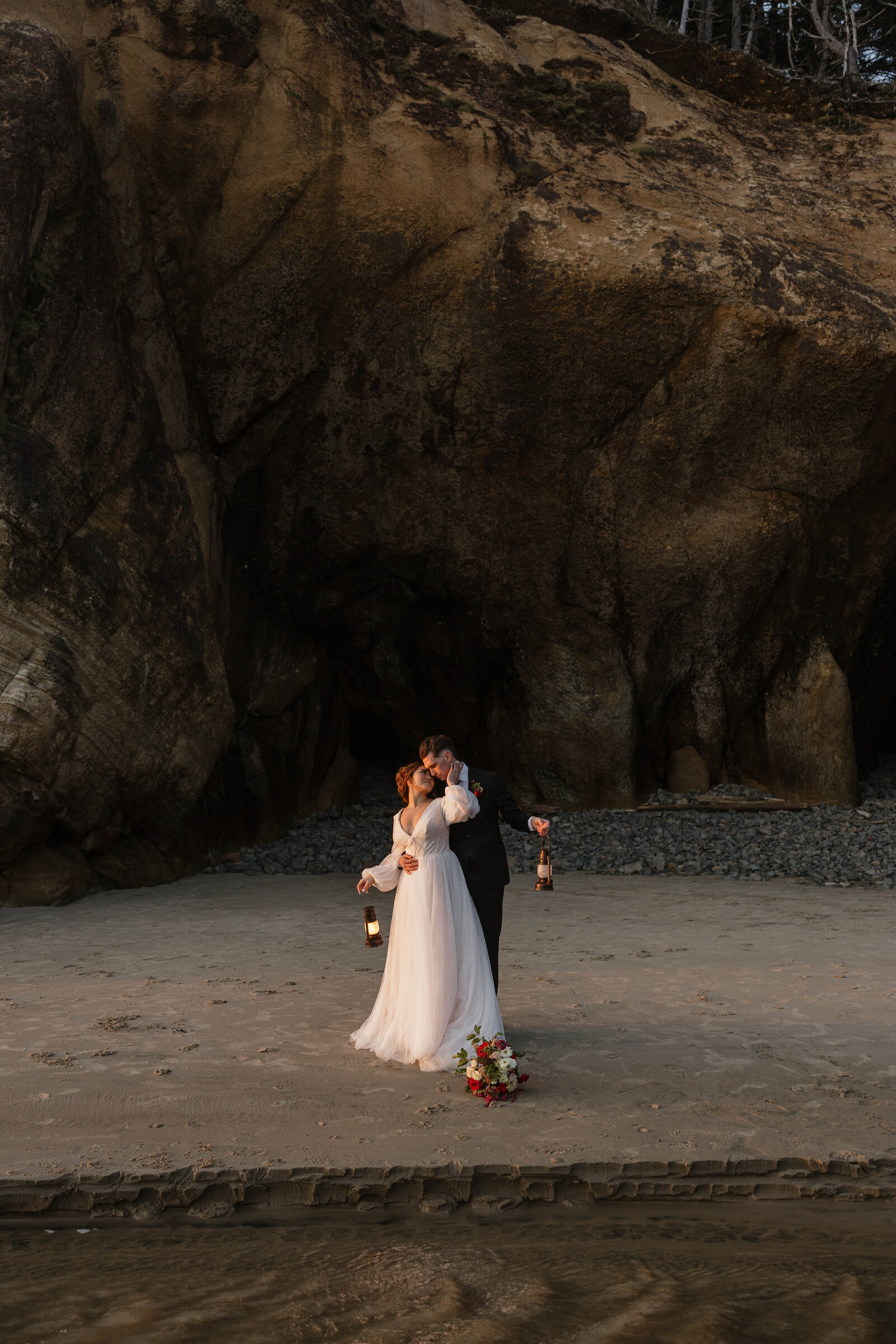 An eloping couple at a photoshoot with their photographer.
