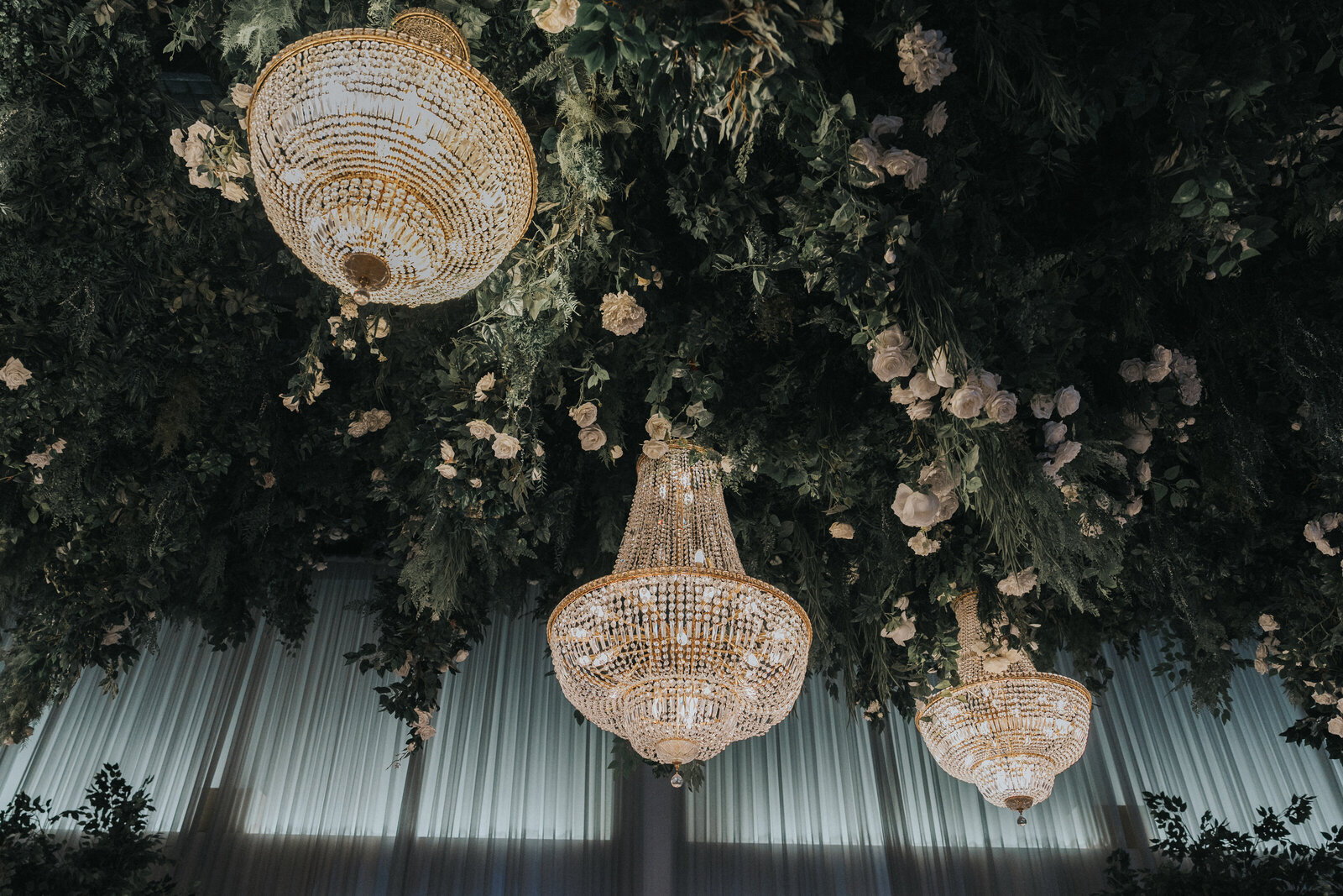 Wedding reception in Whitestone's floral ballroom