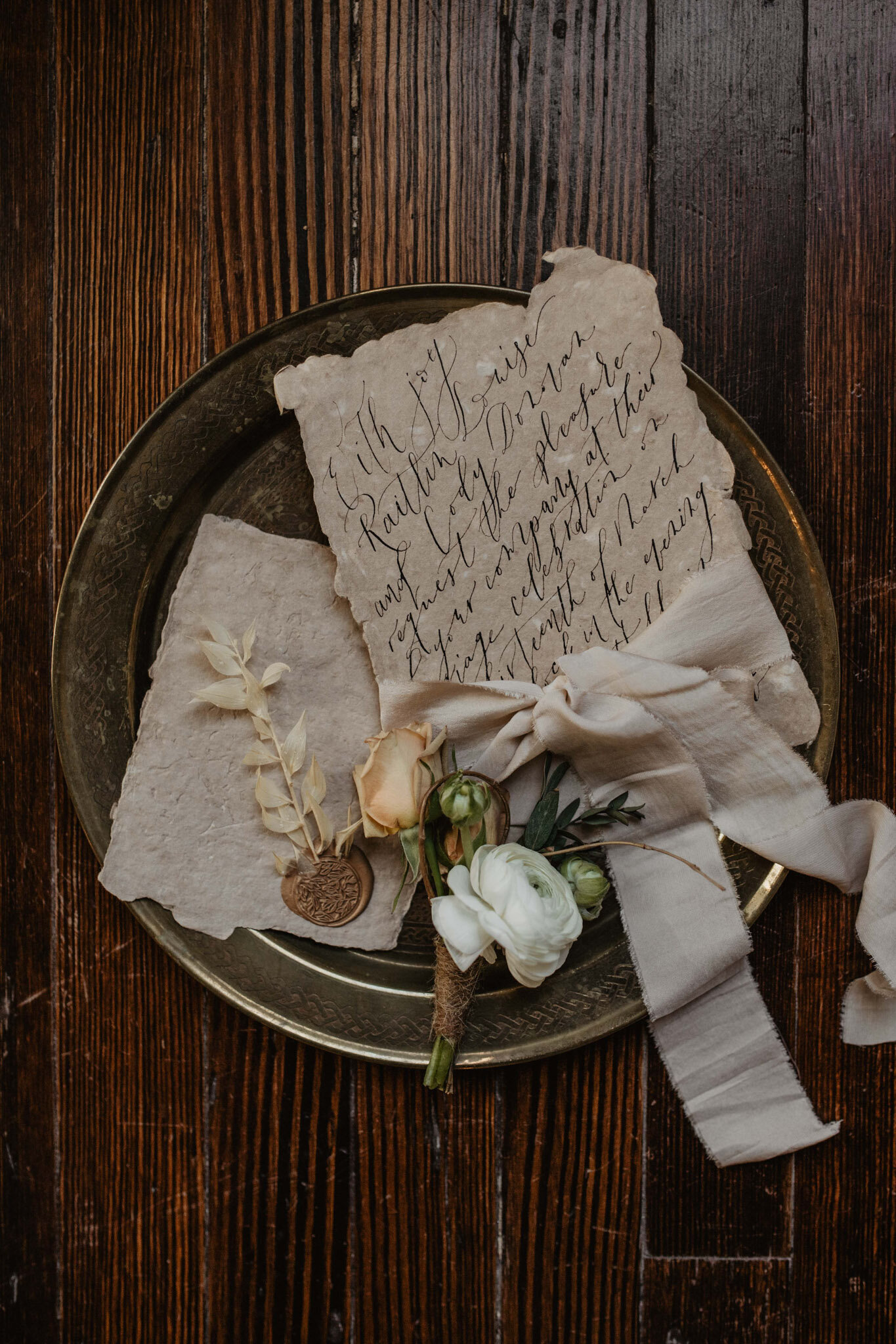 calligraphy wedding programs with silk ribbon