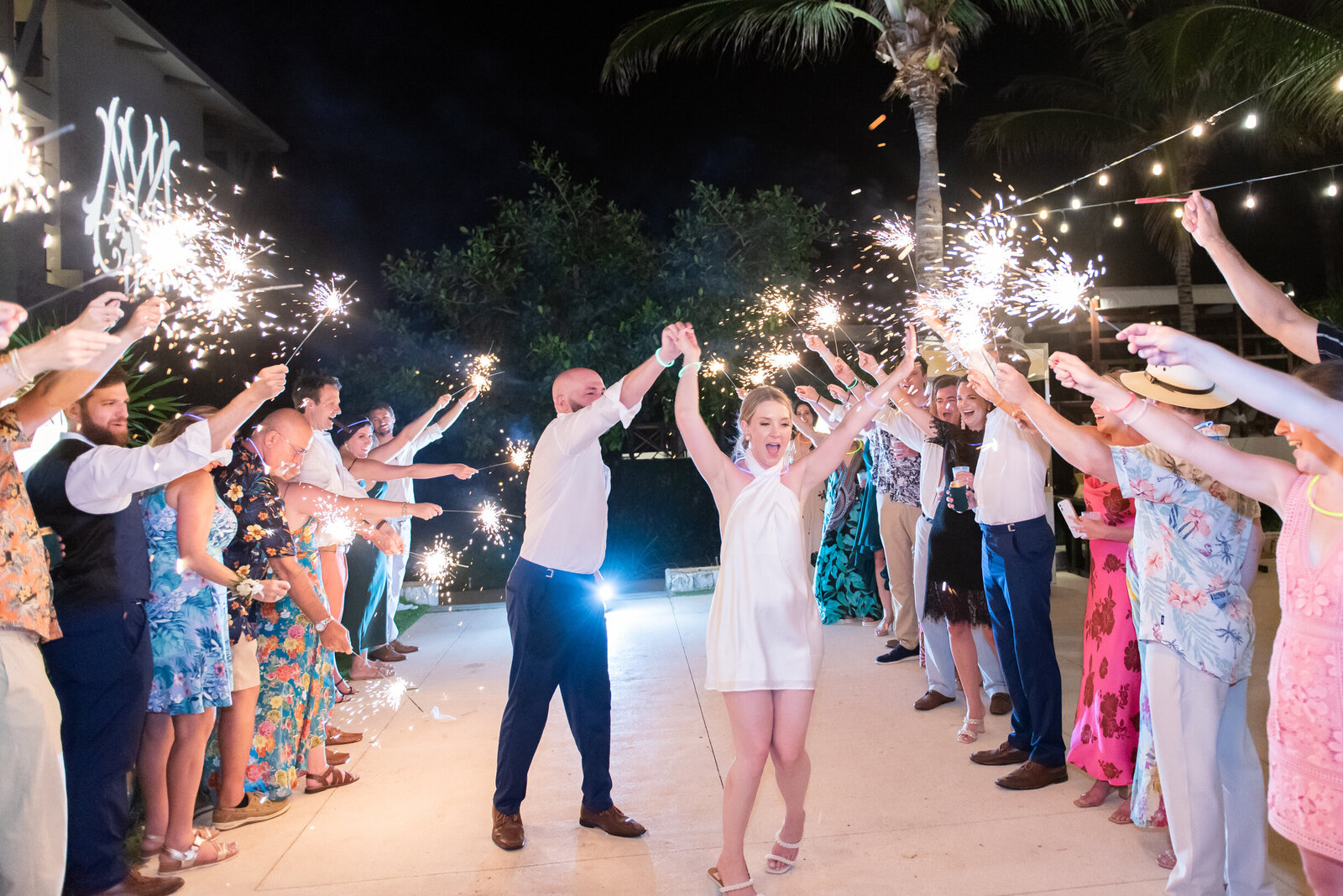 outdoor beach wedding sparkler exit