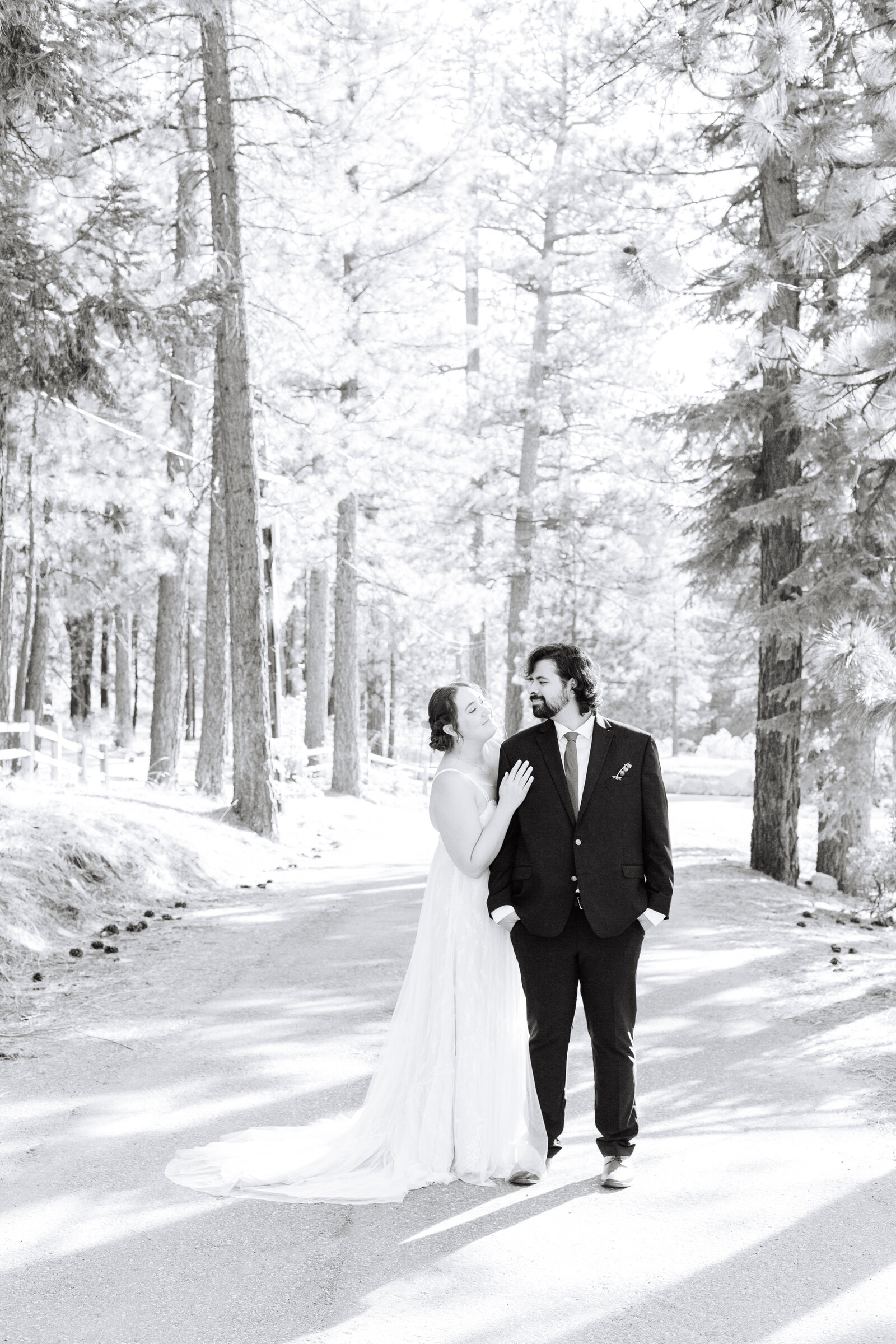 A couple celebrates their intimate elopement at a cabin at Big Bear Lake, California.