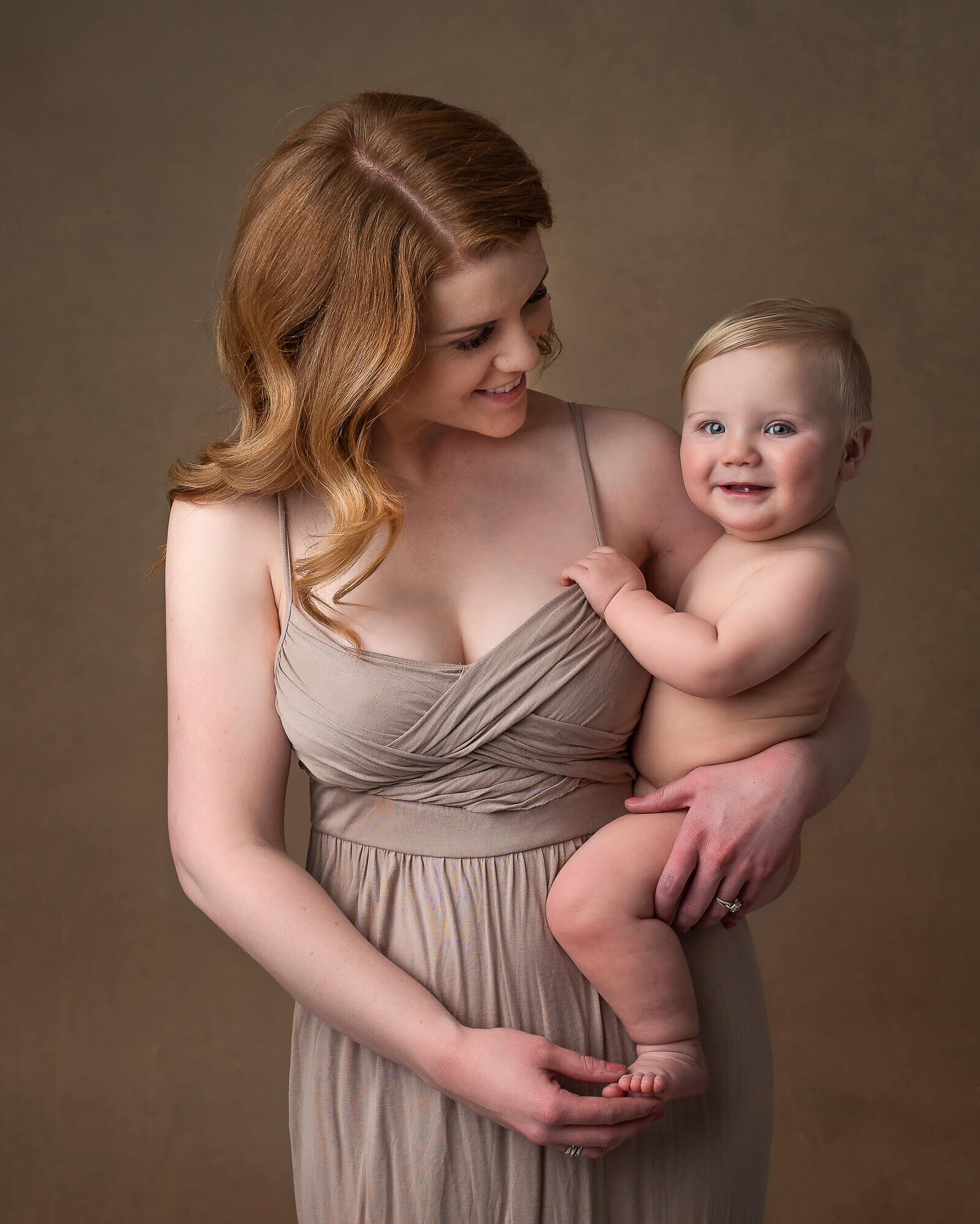fine-art portrait of mom and her 1 year old