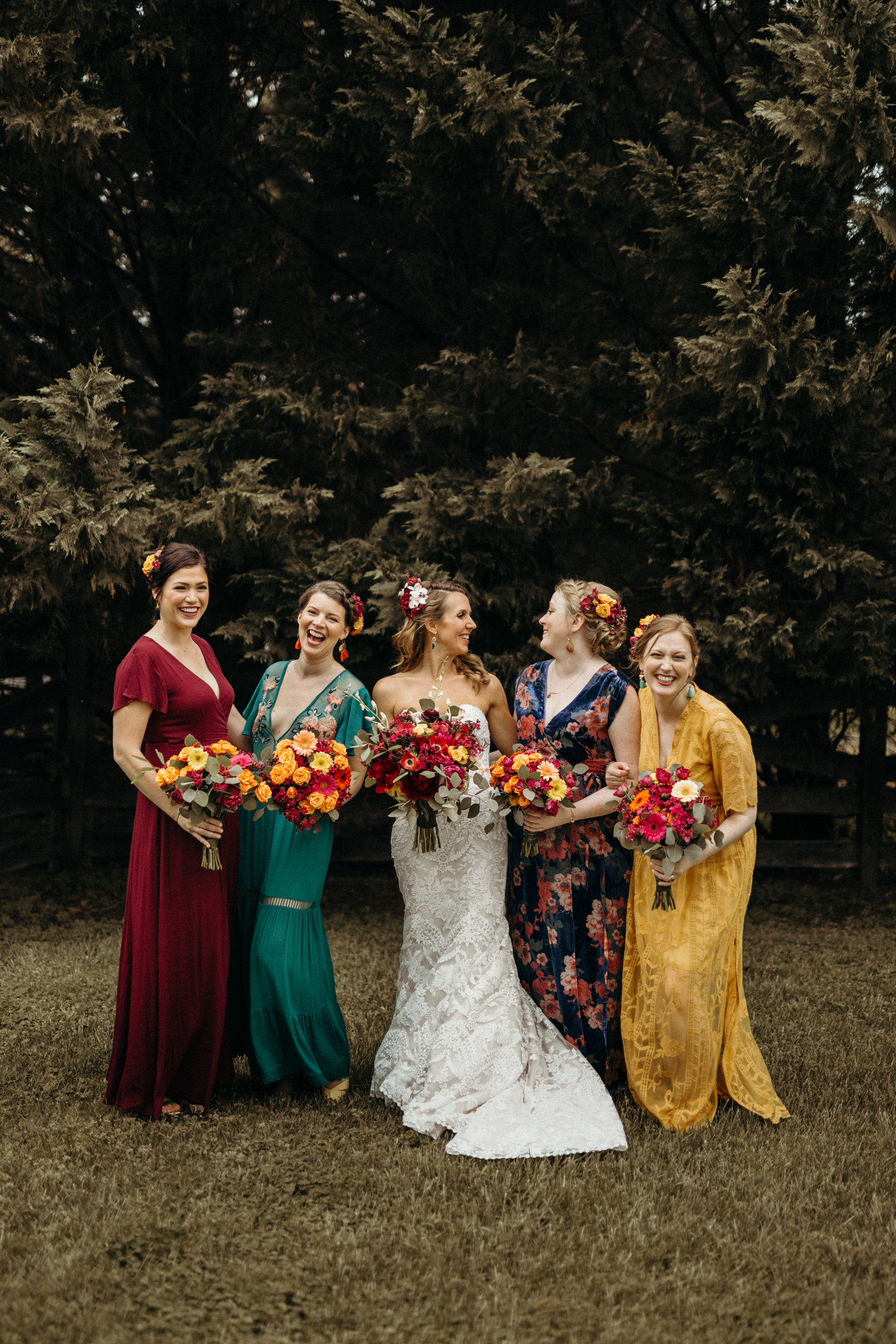 Mismatched Bridesmaid Dresses in Jewel Tones