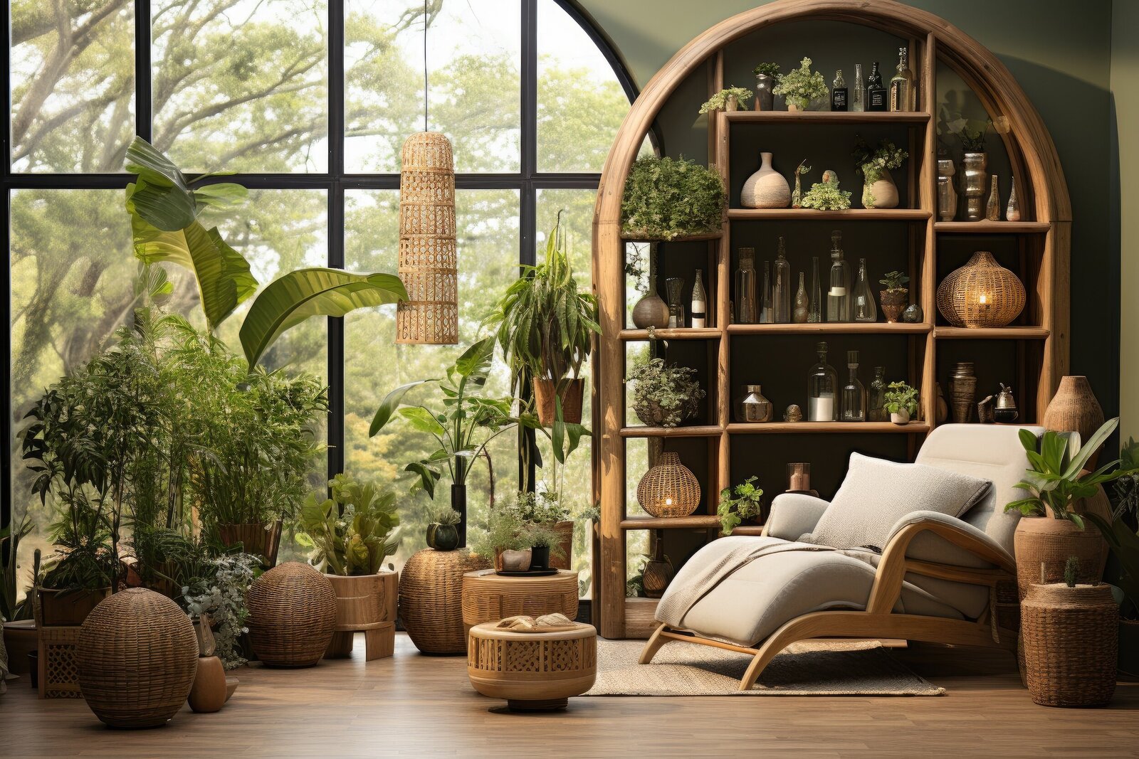 bookshelves-living-room-lots-plants-windows-inspiration-ideas