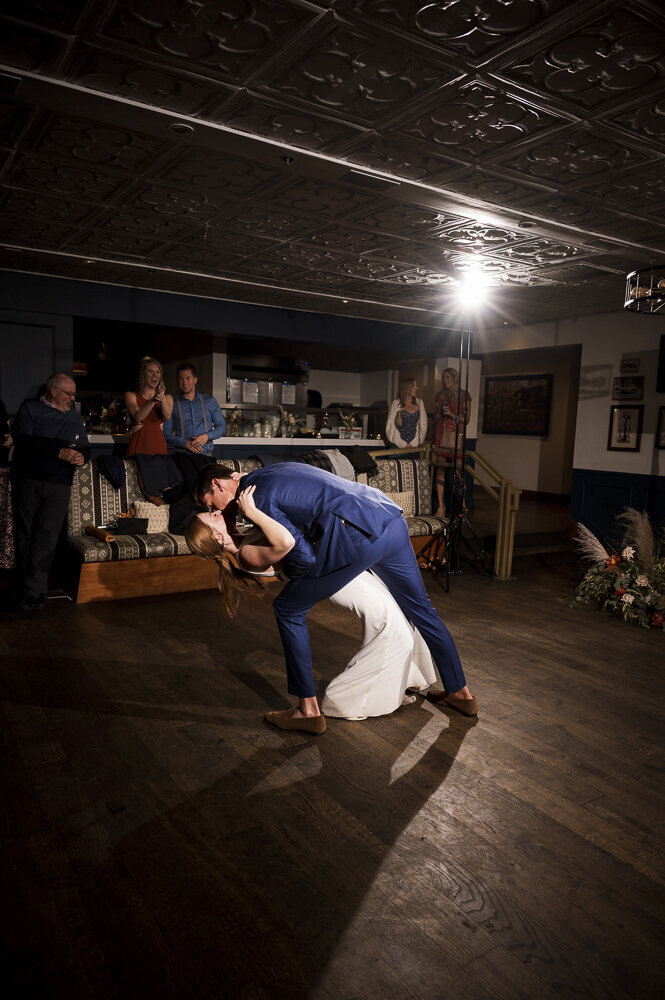 bride and groom dancing together at reception