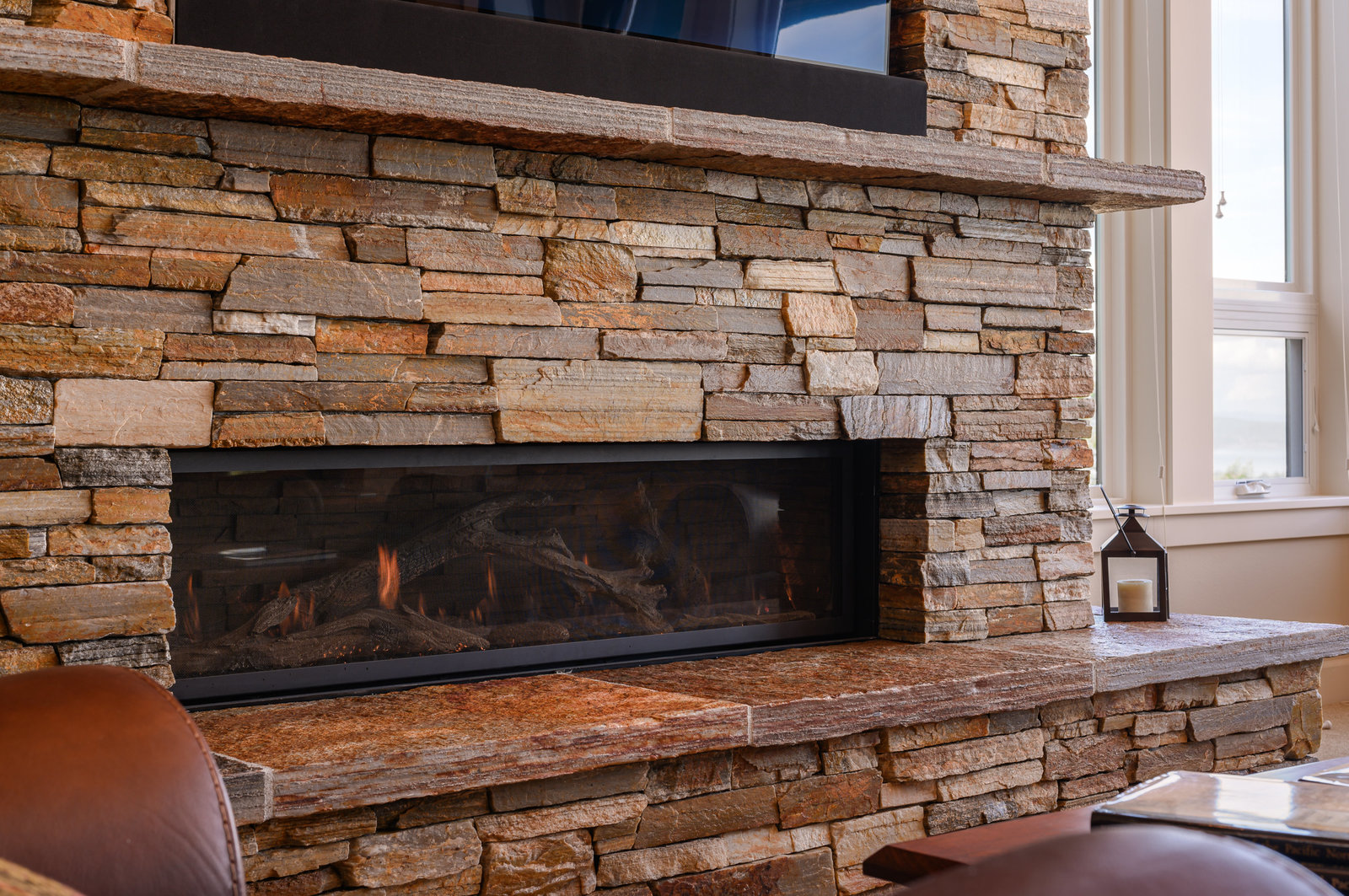 modern stone fireplace