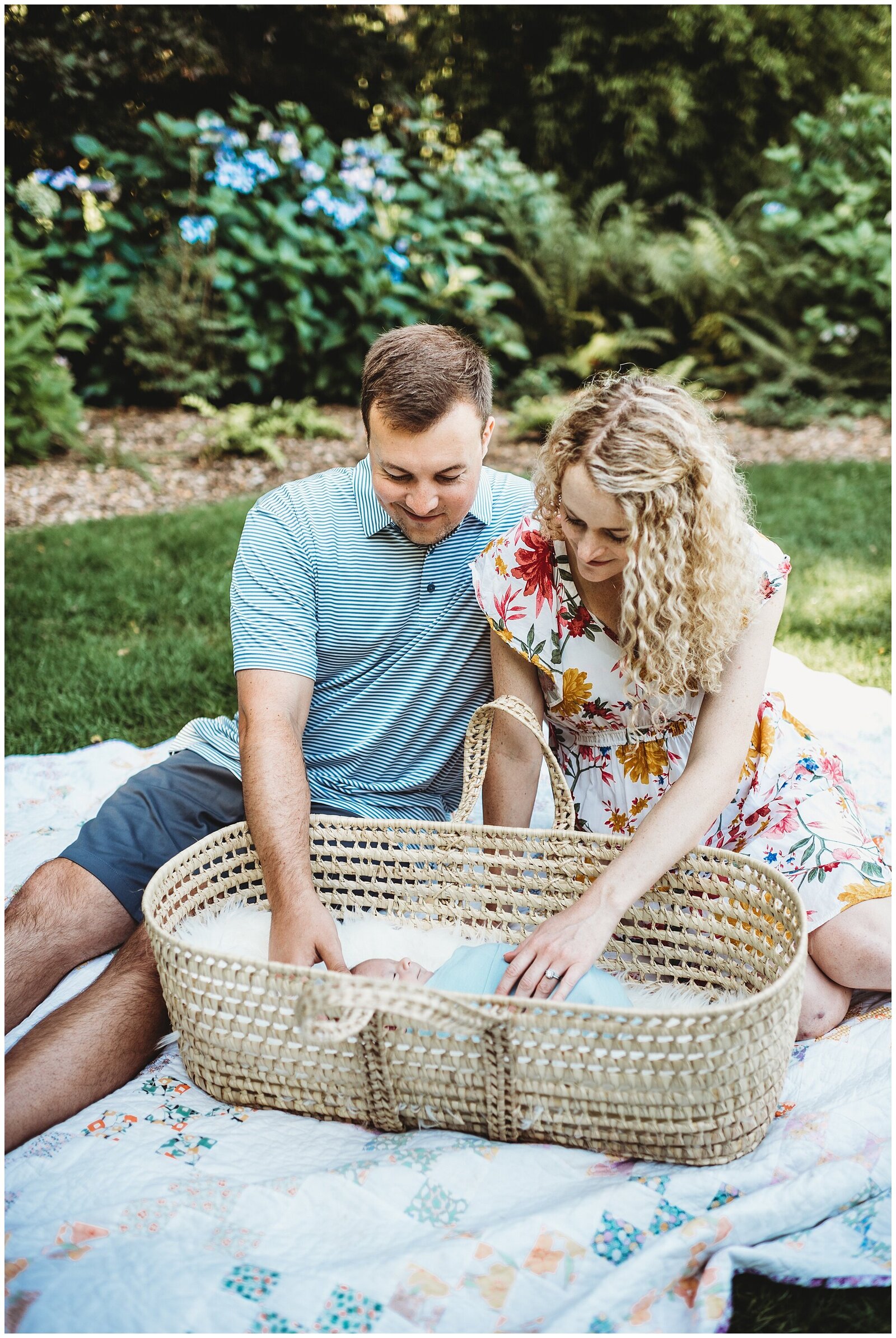 Outdoor newborn photography moses basket Emily Ann Photography Seattle Photographer