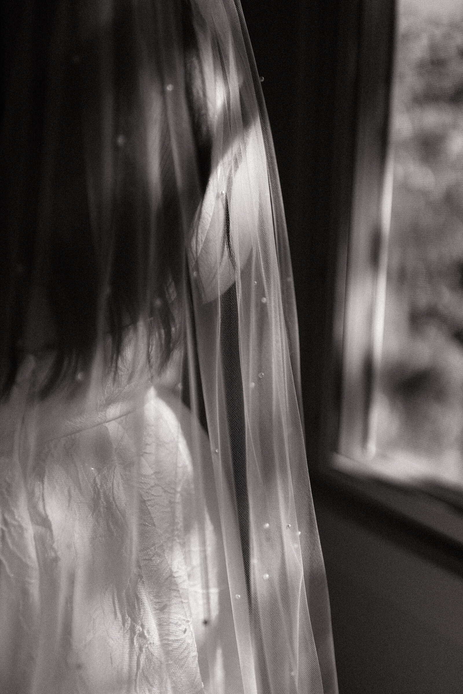 Bride's pearl veil at Dawn Ranch wedding venue, Northern California photographer