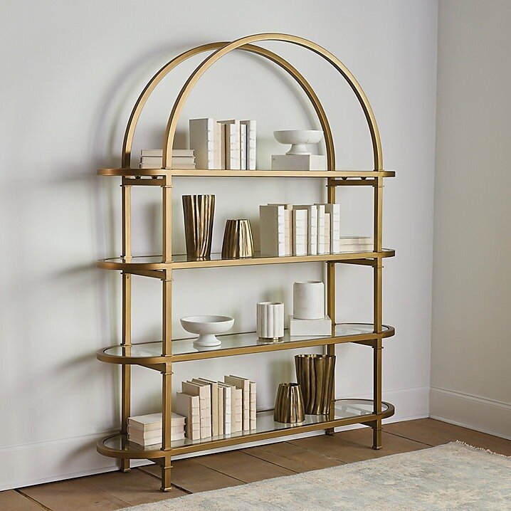 Luxury Glass Shelf Brass Bookcase