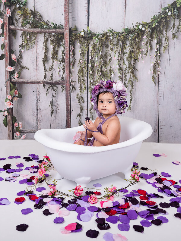 East Brunswick NJ Baby Photographer Sitter Floral Milk Bath
