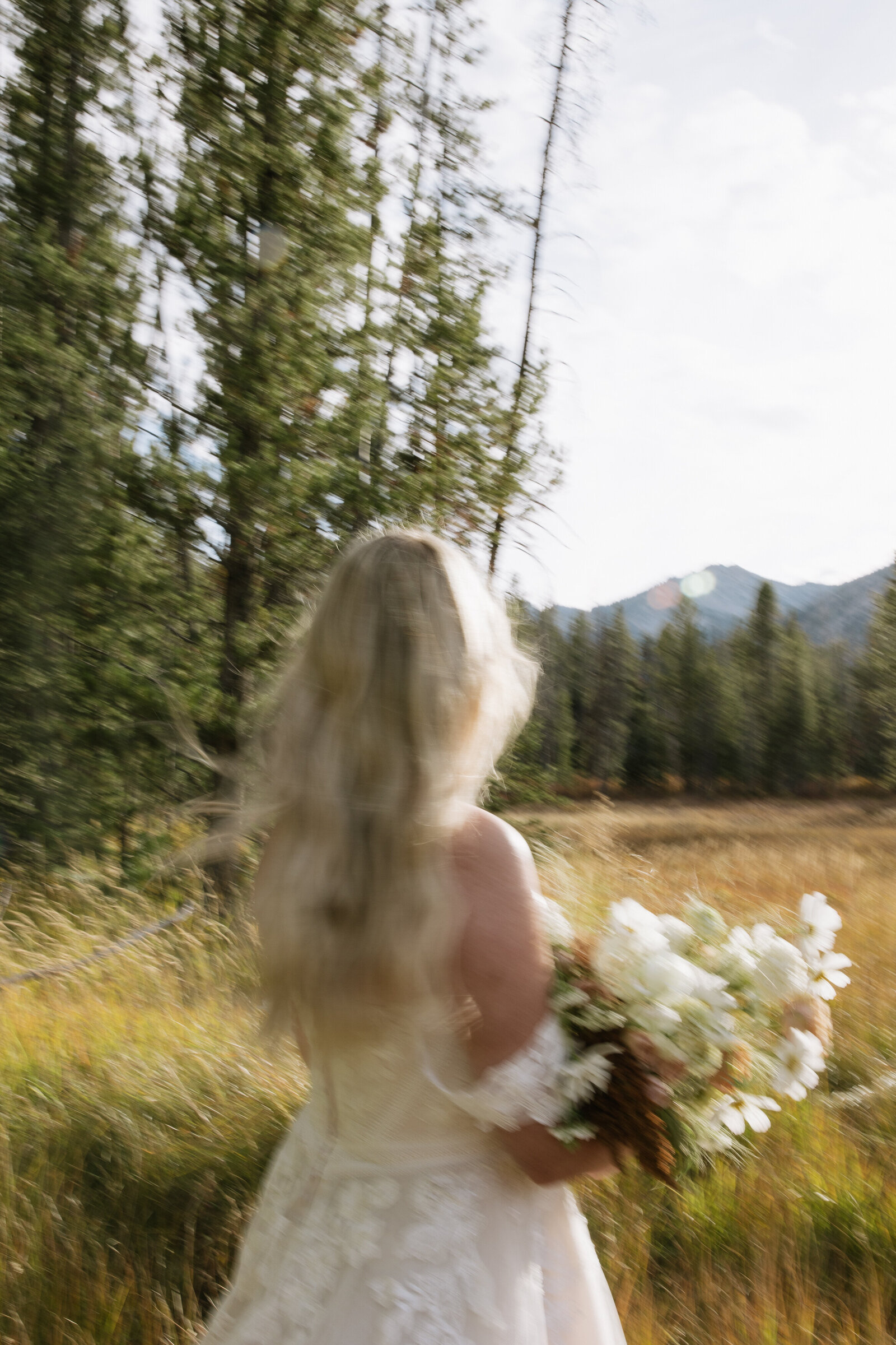 Close up portrait of bride with bouquet in Stanley meadow