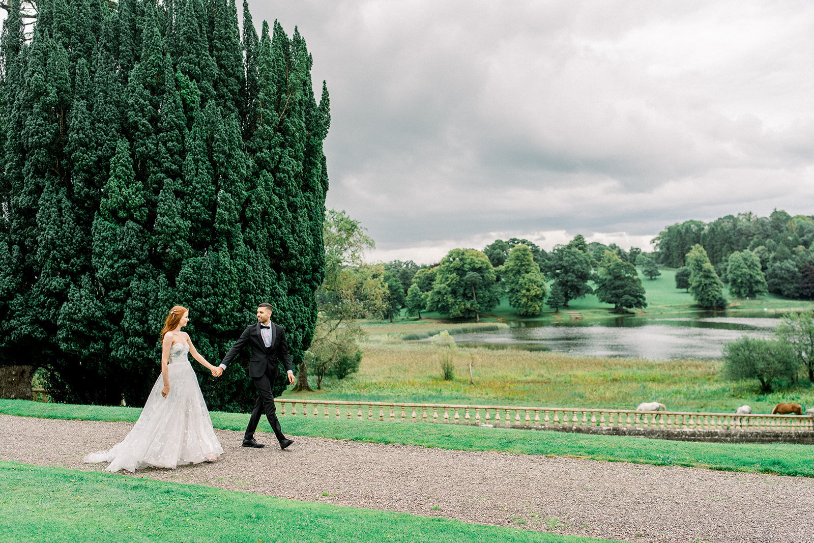 Bride and Groom in Castle Leslie Gardens, Ireland”