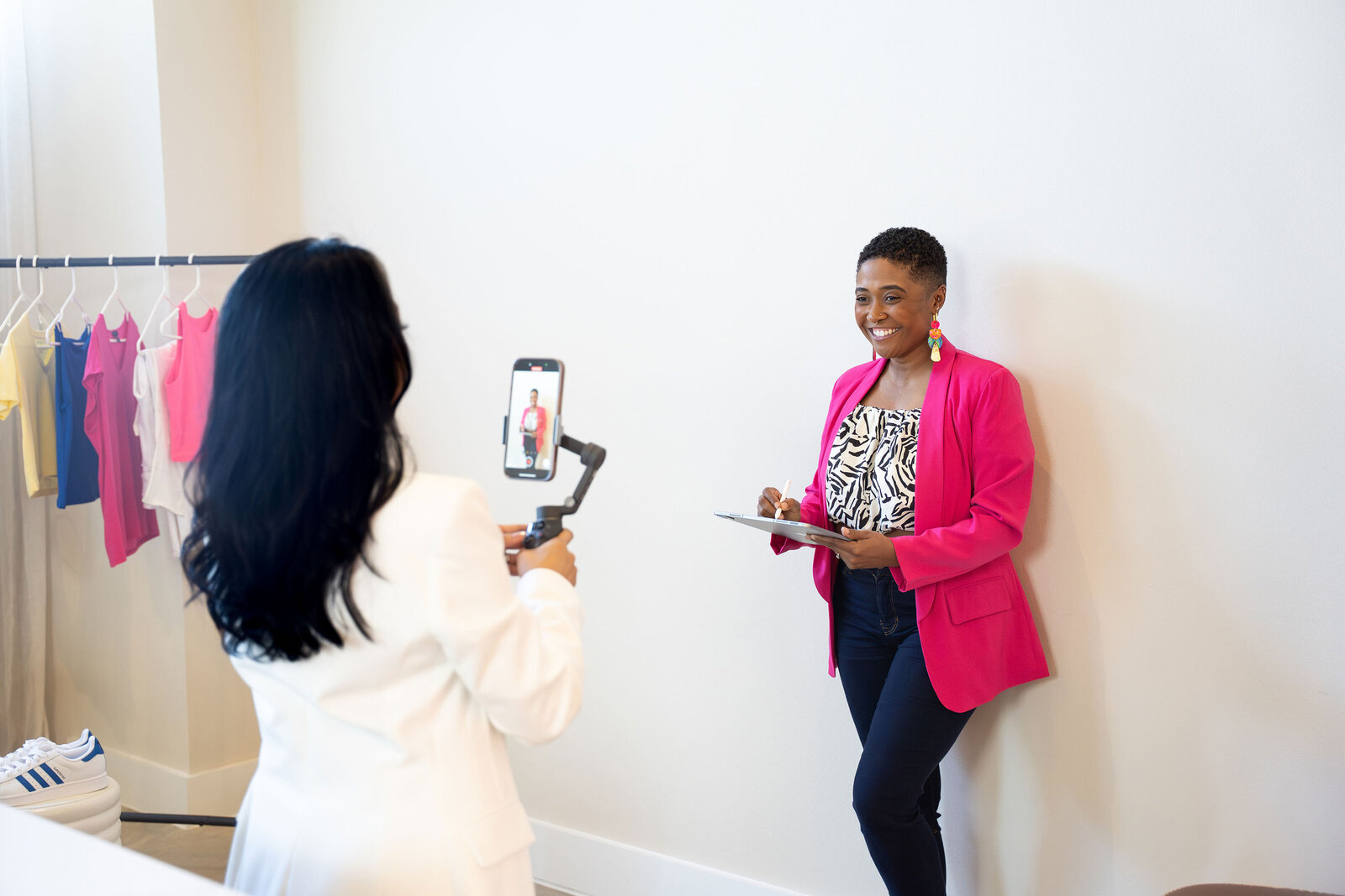 Creative brand photographer Sophie K. Hunter working with a Dallas entrepreneur during a content creation session for personal branding