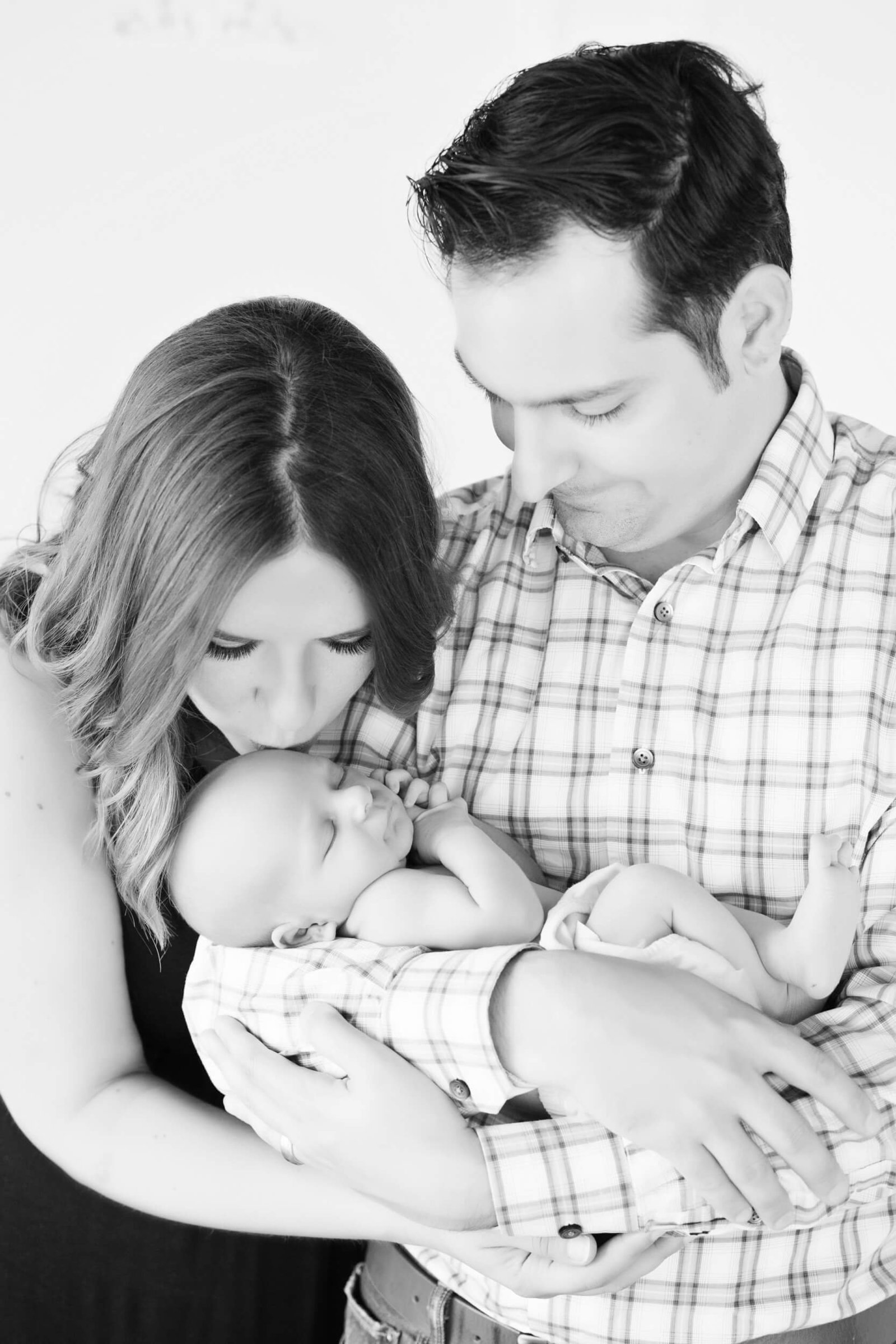 black and white newborn family photography