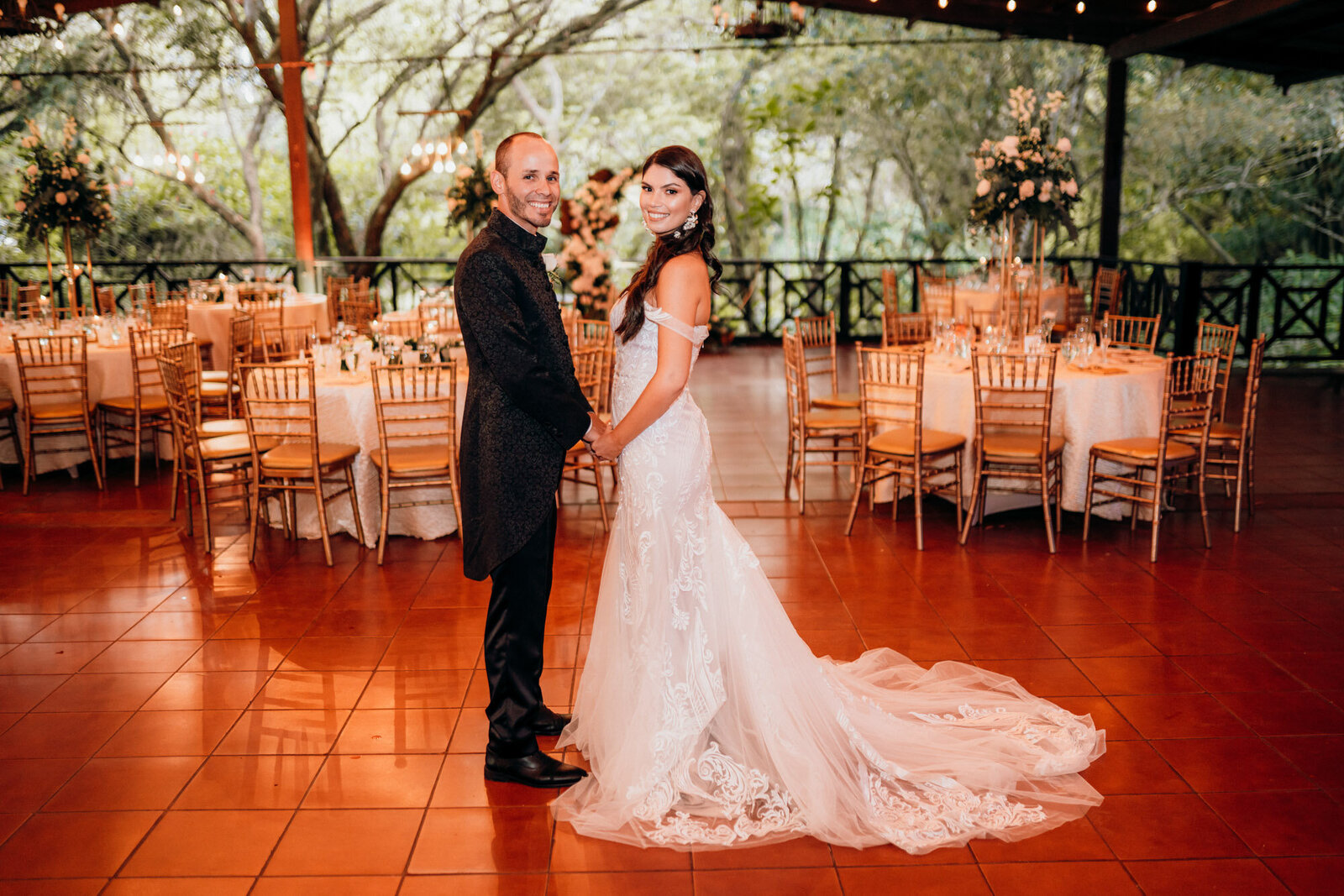 wedding couple standing at reception in costa rica