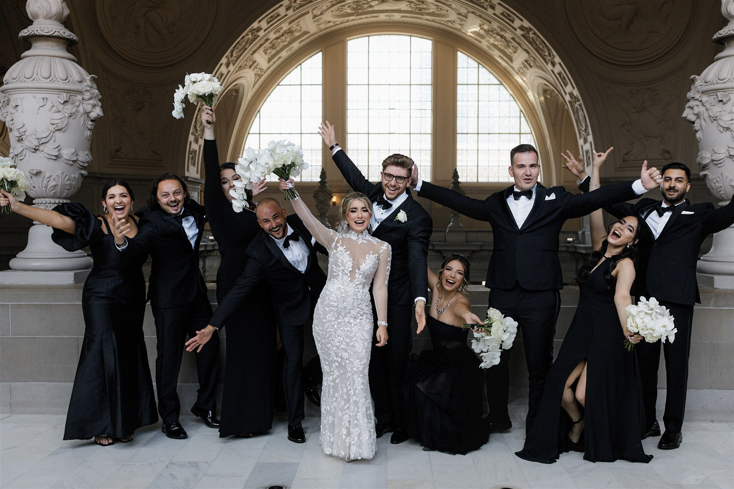 Wedding party enjoying the wedding moment