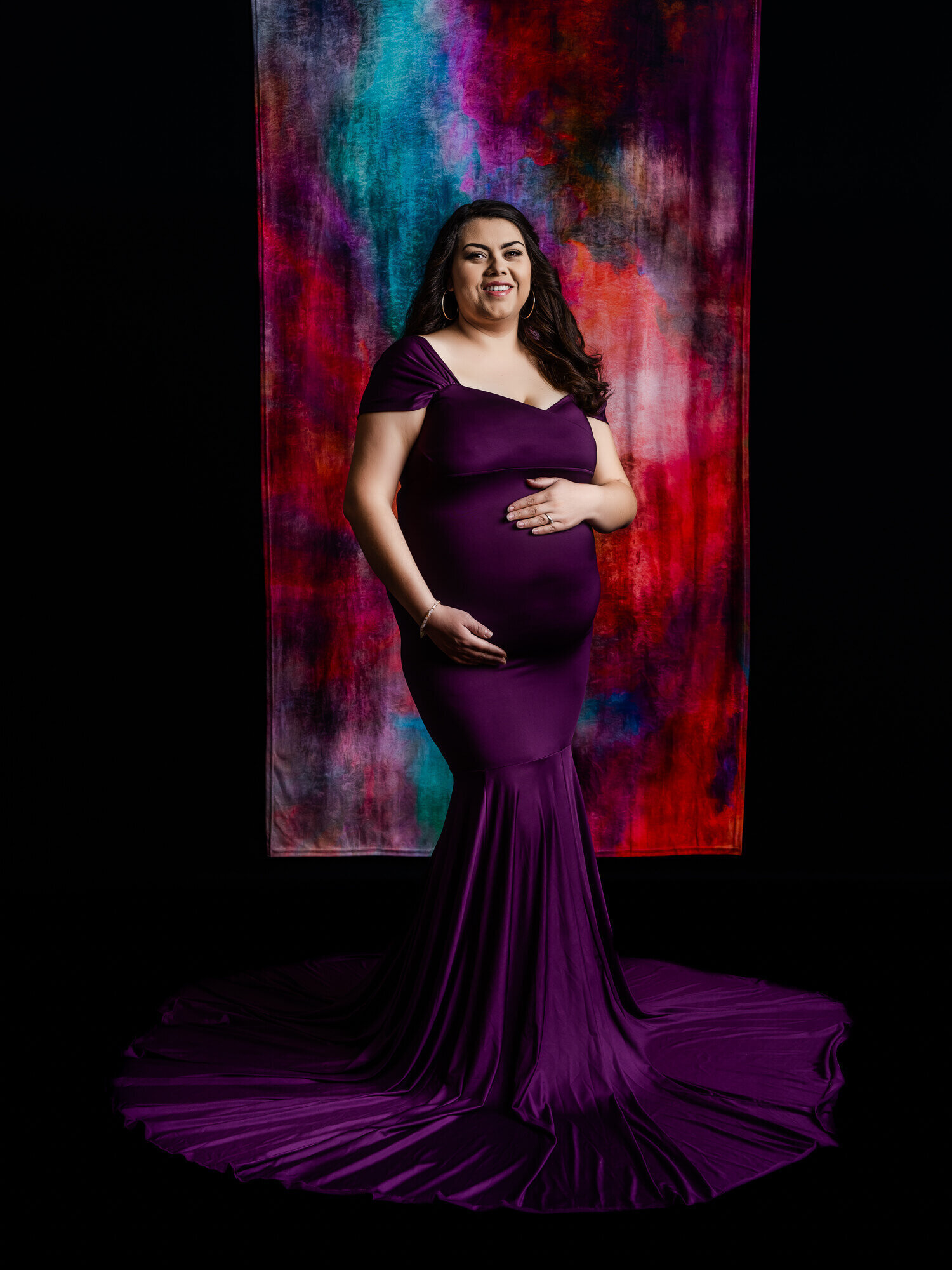 Melissa Byrne Prescott AZ maternity photographer studio session with bold colors