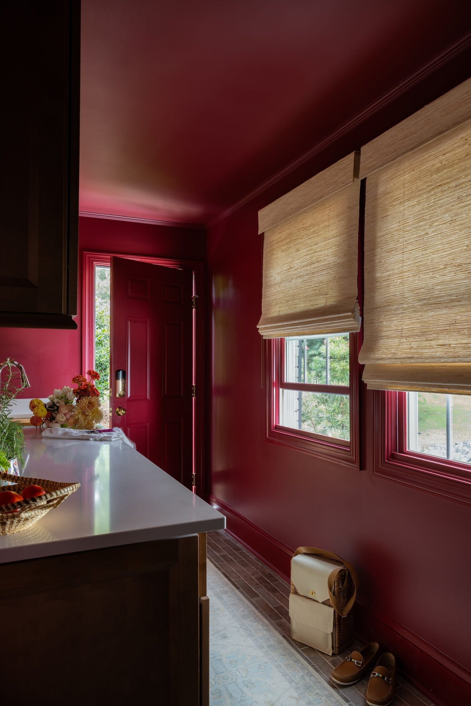 melinda chesson interiors poindexter red painted walls and brick flooring