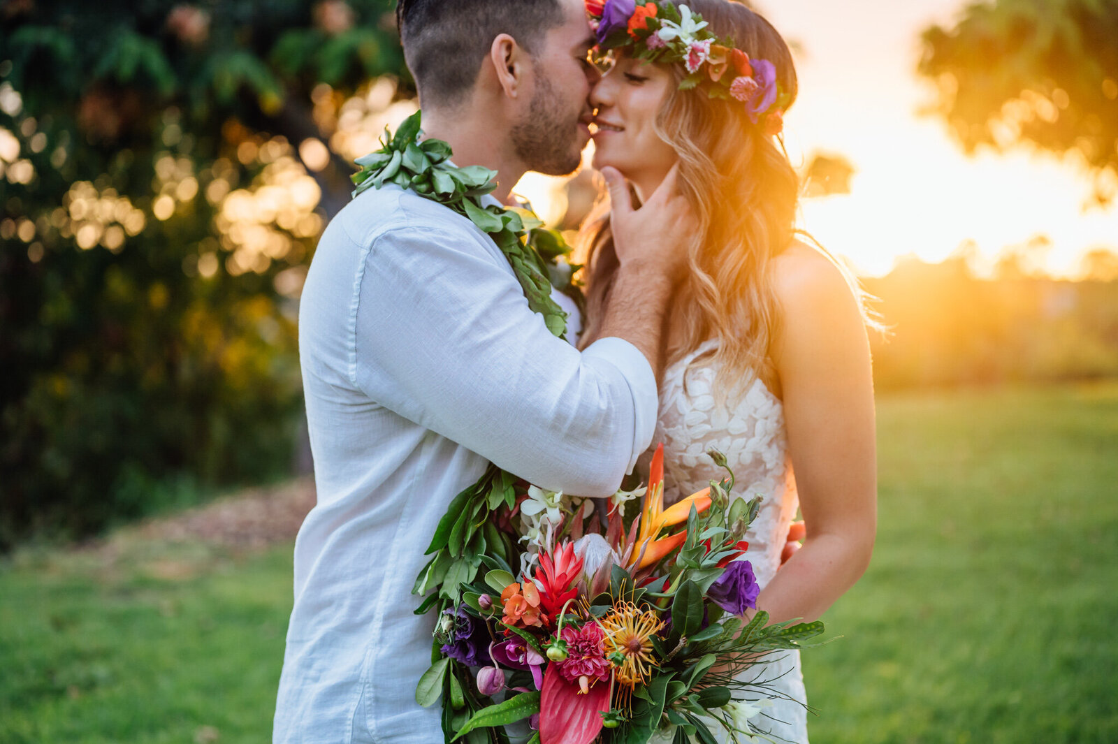 sunset glow on a couple during their big island wedding