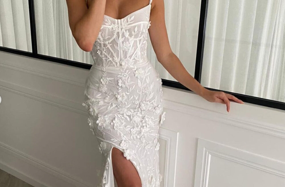 lace wedding dress with high slit
