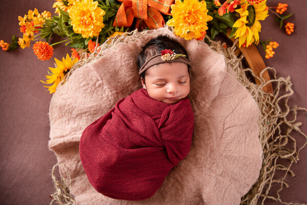East Brunswick NJ Newborn Photographer Fall Harvest Red Wrap