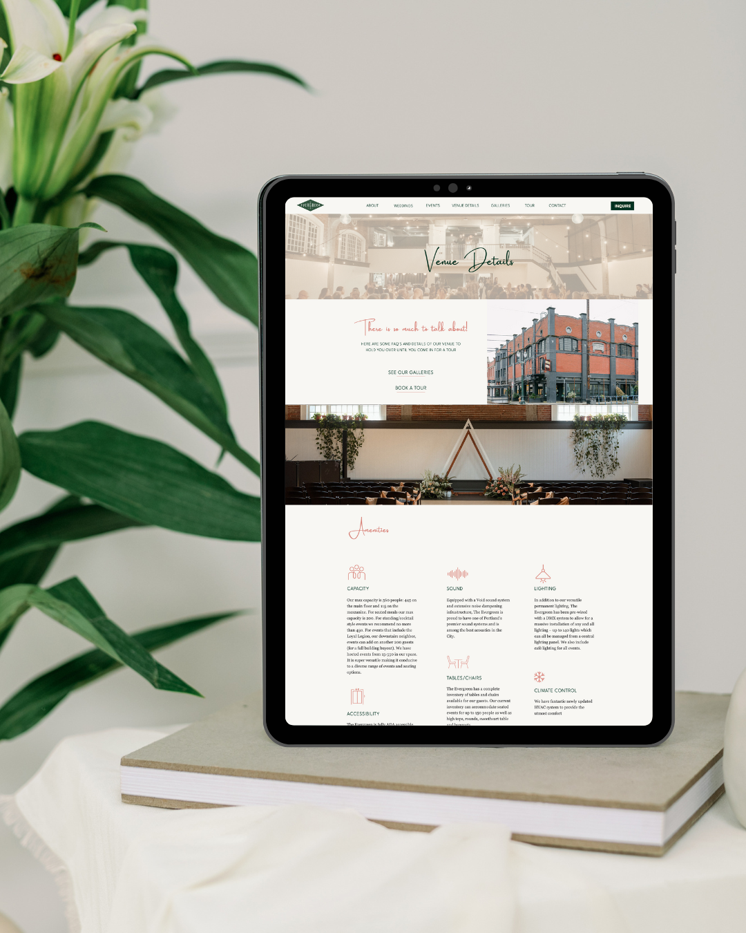 custom Showit website design for The Evergreen, a Portland Wedding Venue