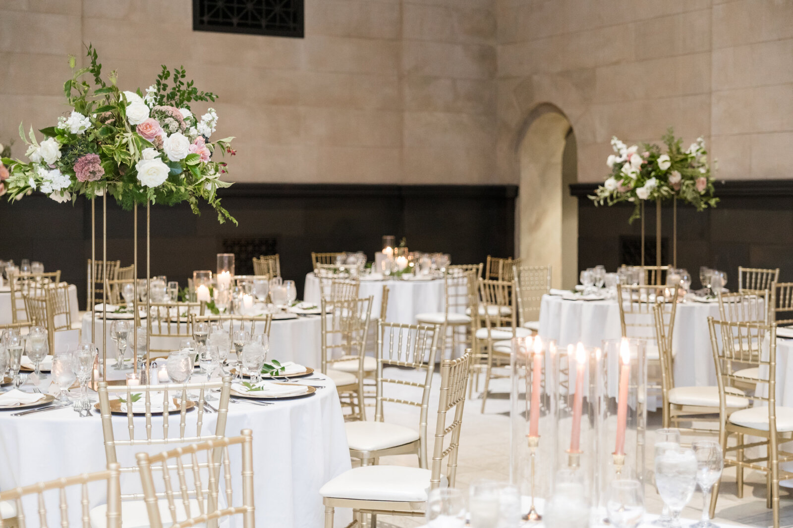 bride and groom in ballroom