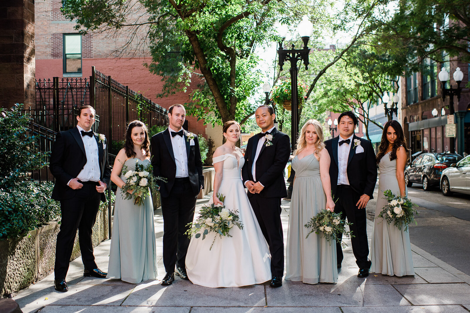 wedding party serious formal in city