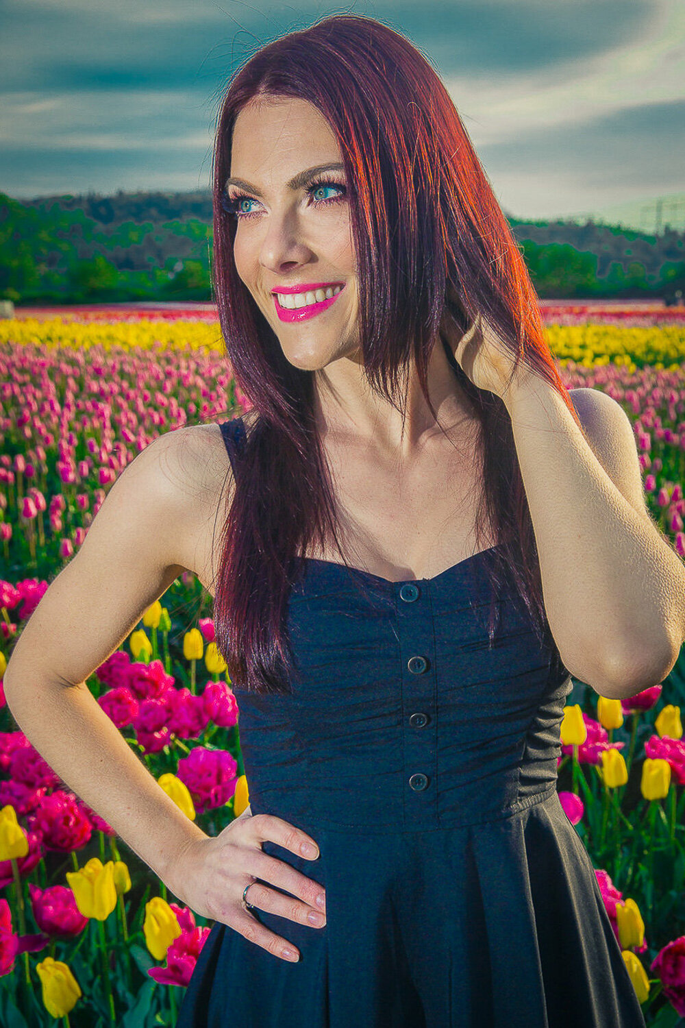woman in a tulip garden