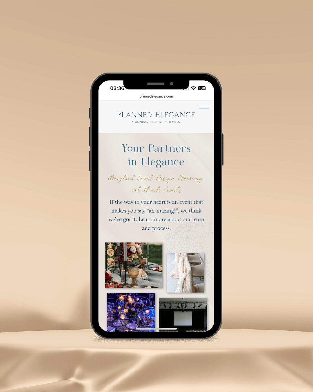 custom Showit website design for Planned Elegance, a luxury wedding planner