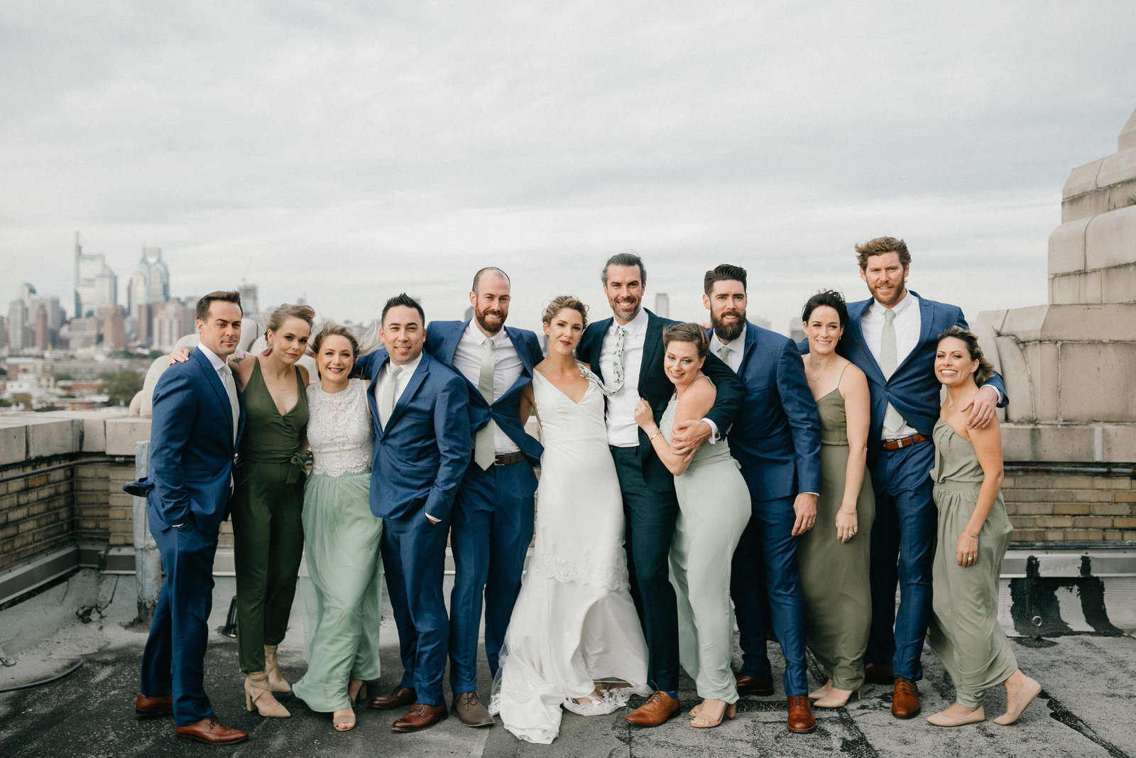 Bridal party photographed on the coolest rooftop wedding venue in South Philadelphia.