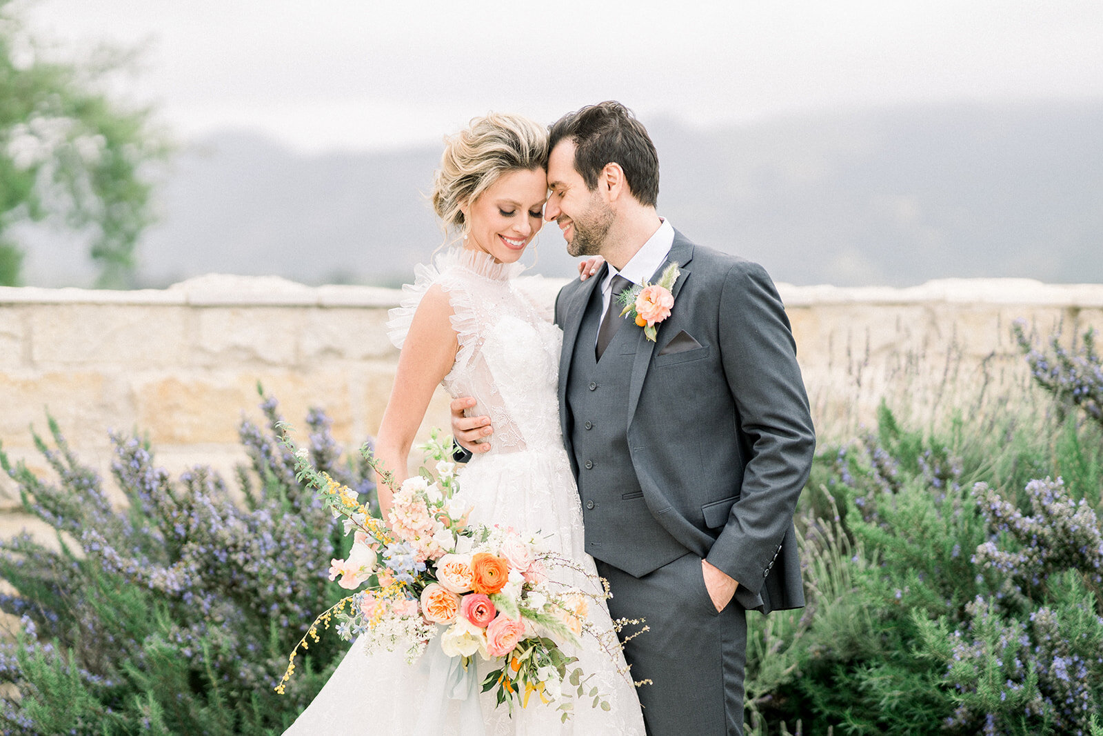 Bride and groom at Sunstone Winery in Santa Ynez, CA