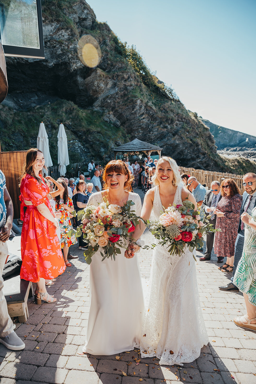 brides celebrate their marriage