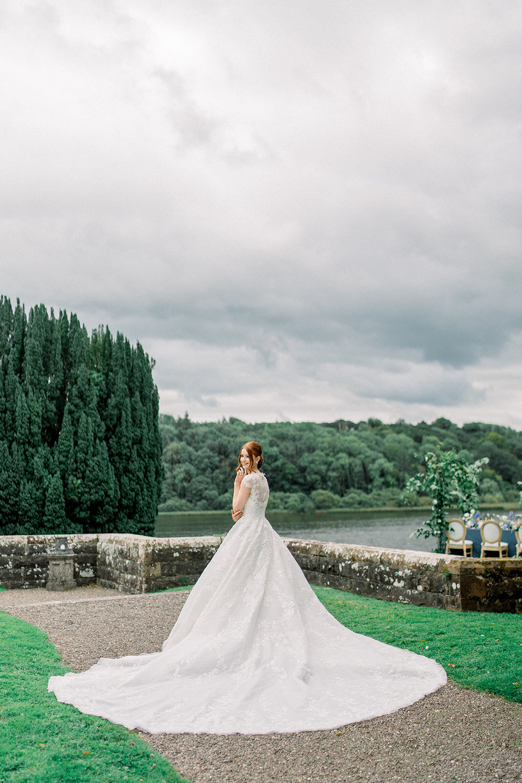 Bride’s Beautiful Wedding Dress at Castle Leslie, Ireland