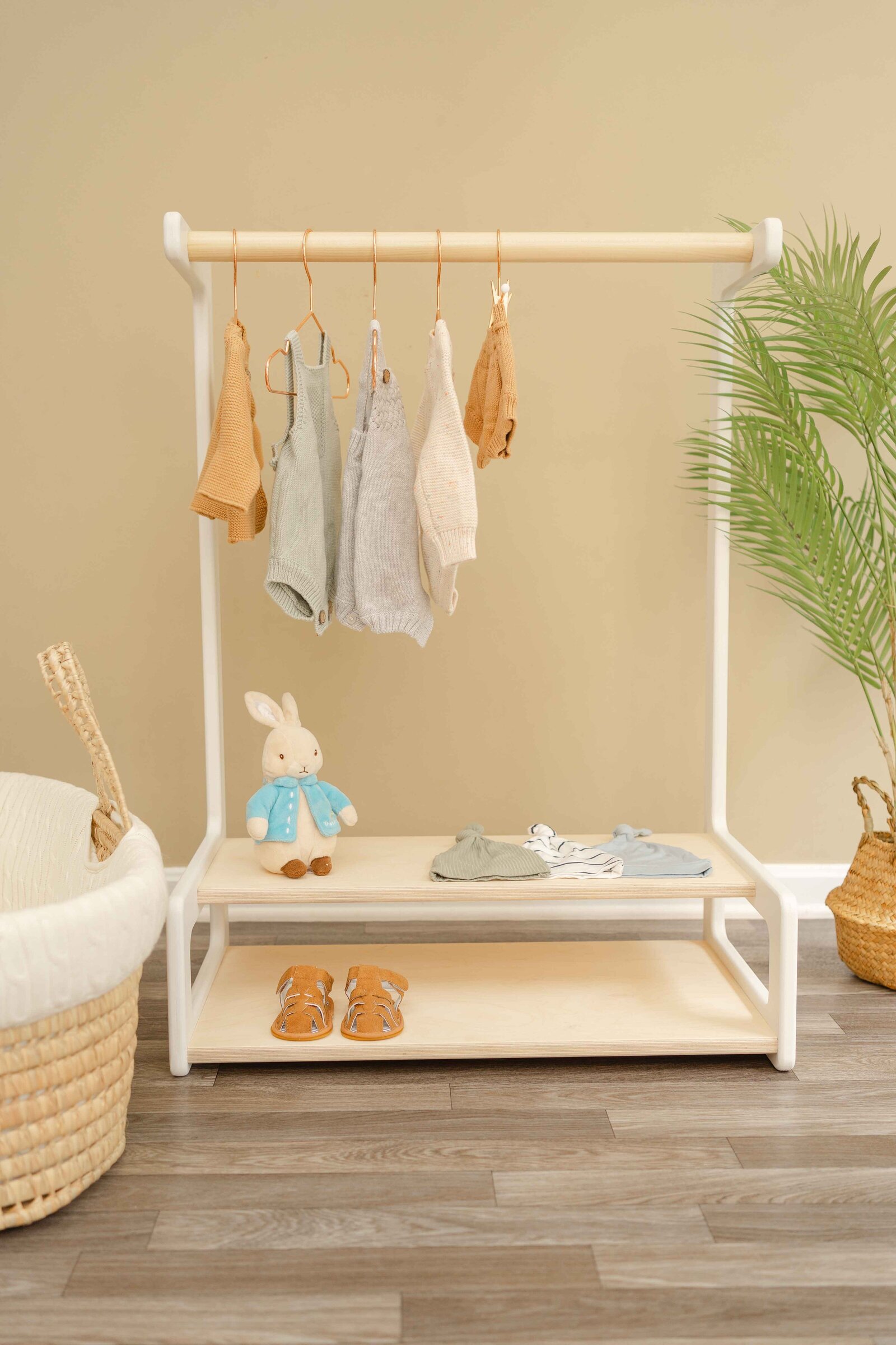 clothing rack styled with props during lifestyle product picture in Vienna,Virginia