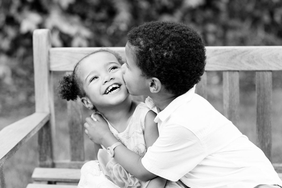 Kids Laughing in Black and White