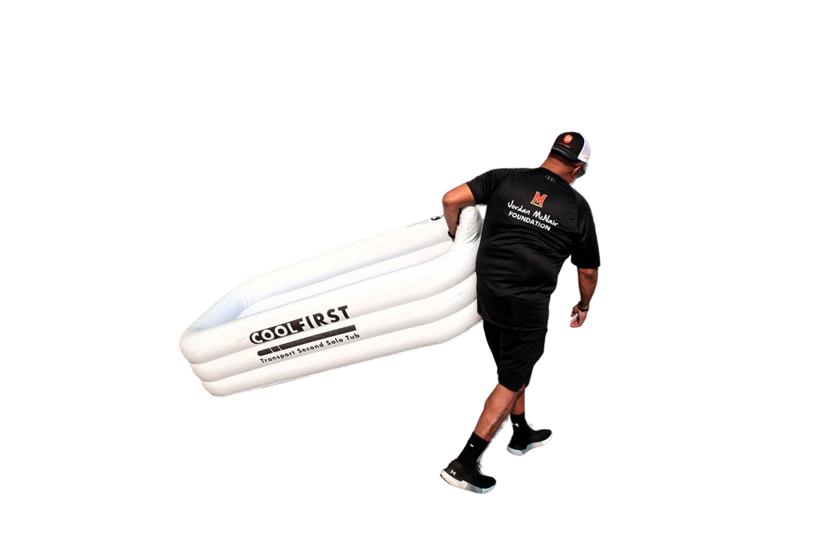 Man carrying inflatable pool