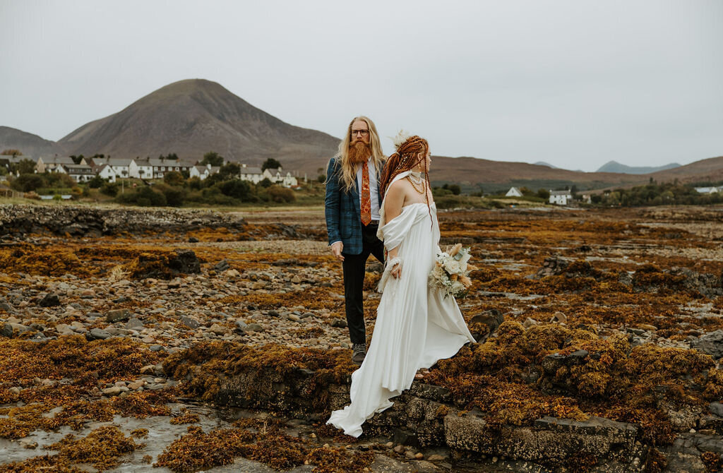 Bridal bouquet during scotland elopement with mountain views