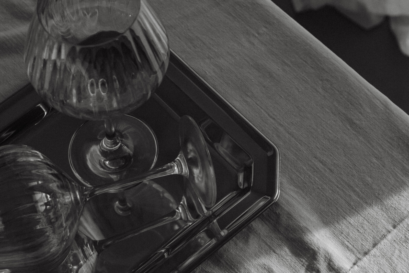 Glassware on metallic tray