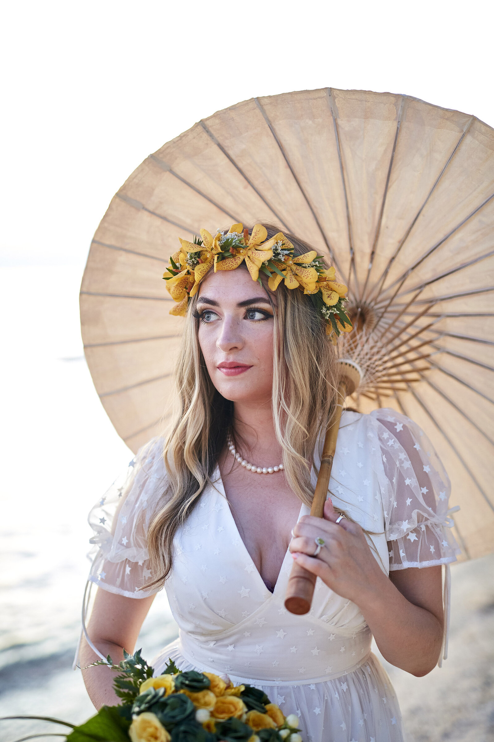 Bride holding parasol