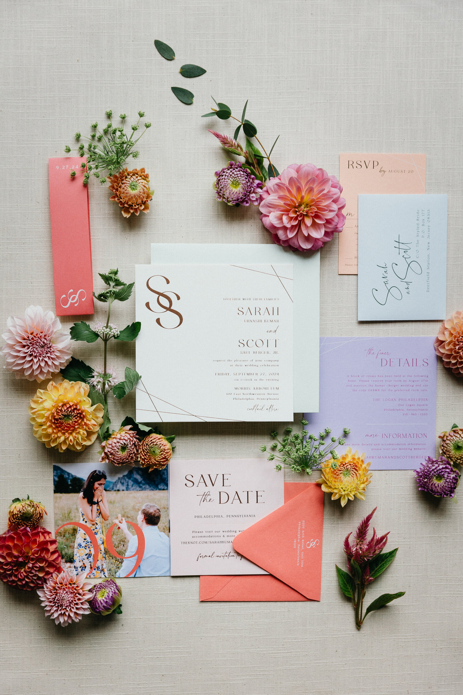 bright and modern invitation suite captured by philadelphia wedding photographers