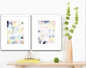 pink, yellow, navy, white abstract art