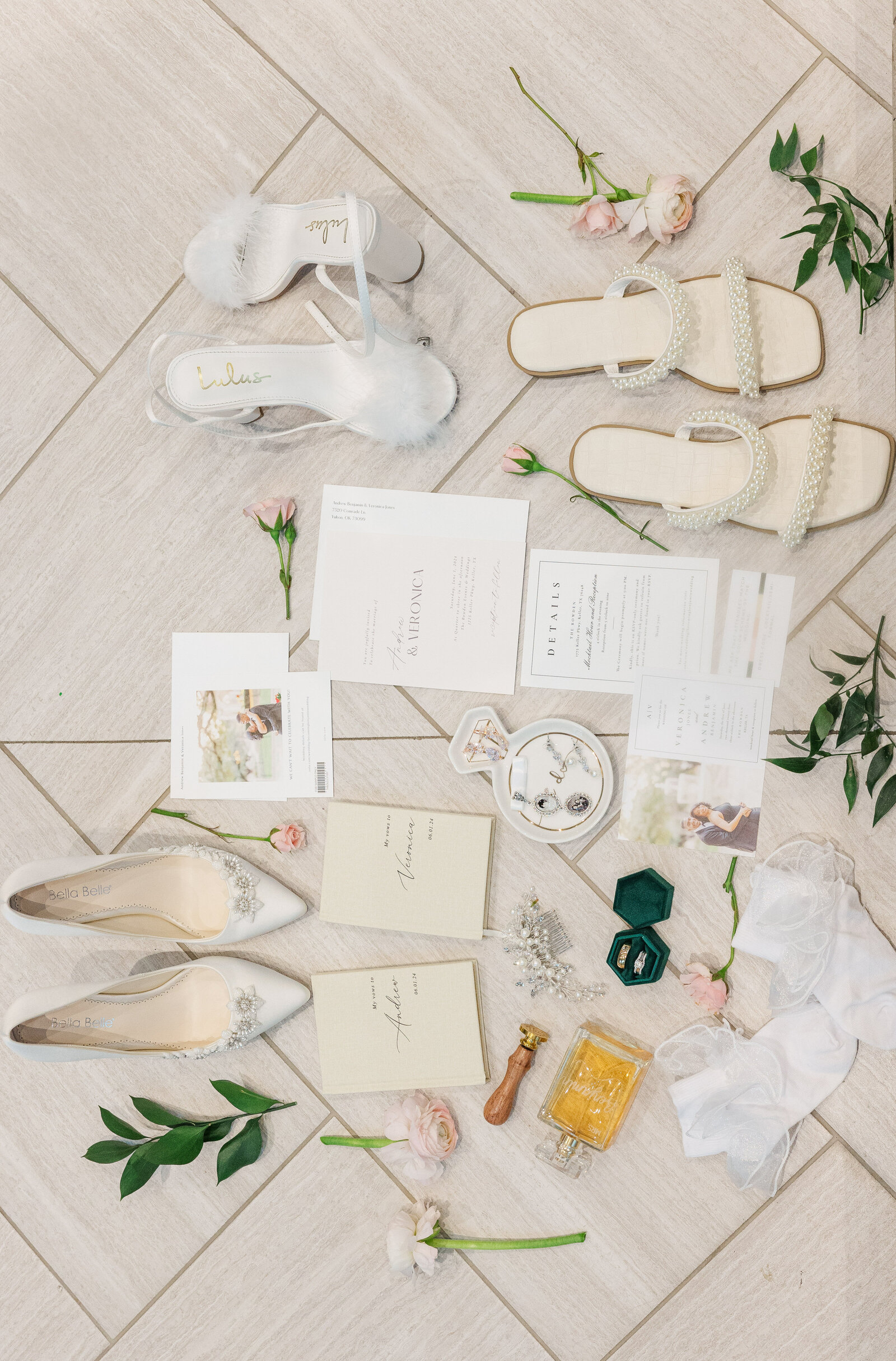 Bridal accessories flat lay photography