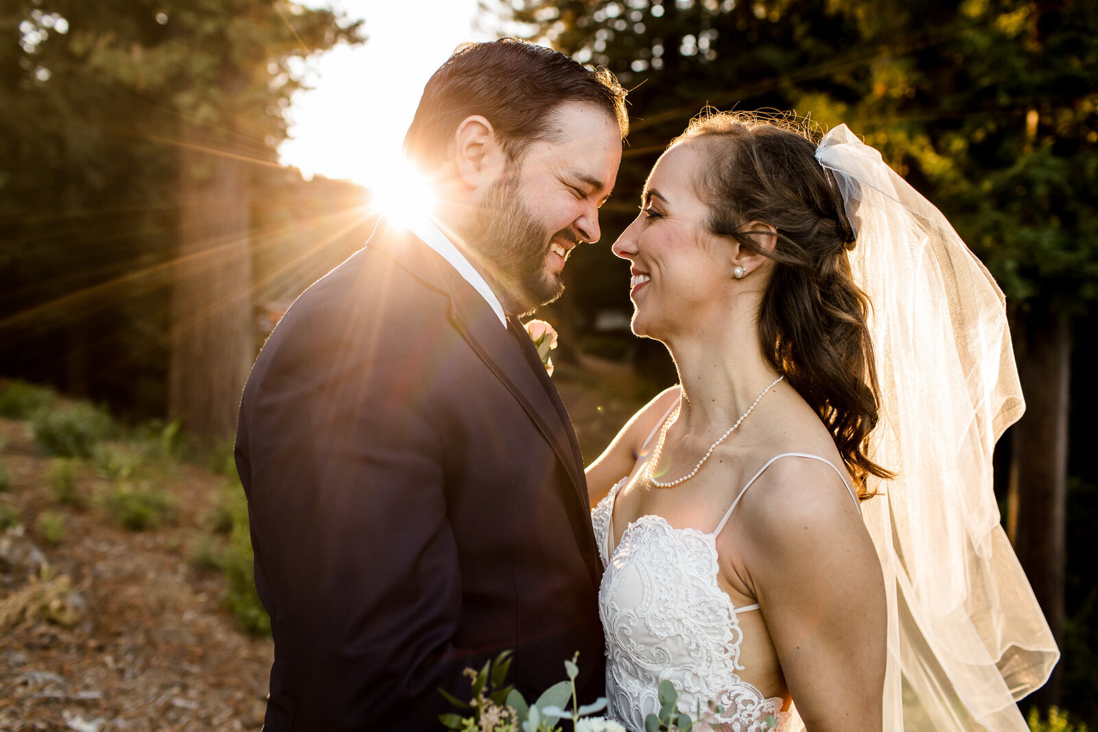 sunkissed bride and groom on wedding day