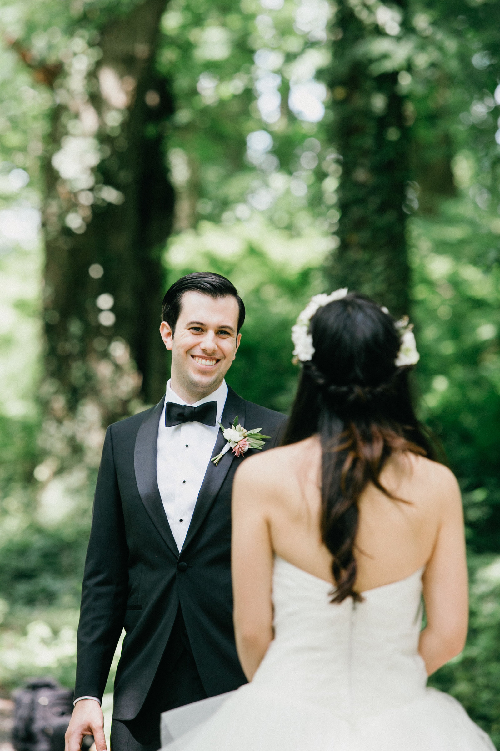 Groom seeing his bride for the first time at Fernbrook Farm.
